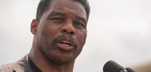 A photo of Herschel Walker speaking during his political campaign