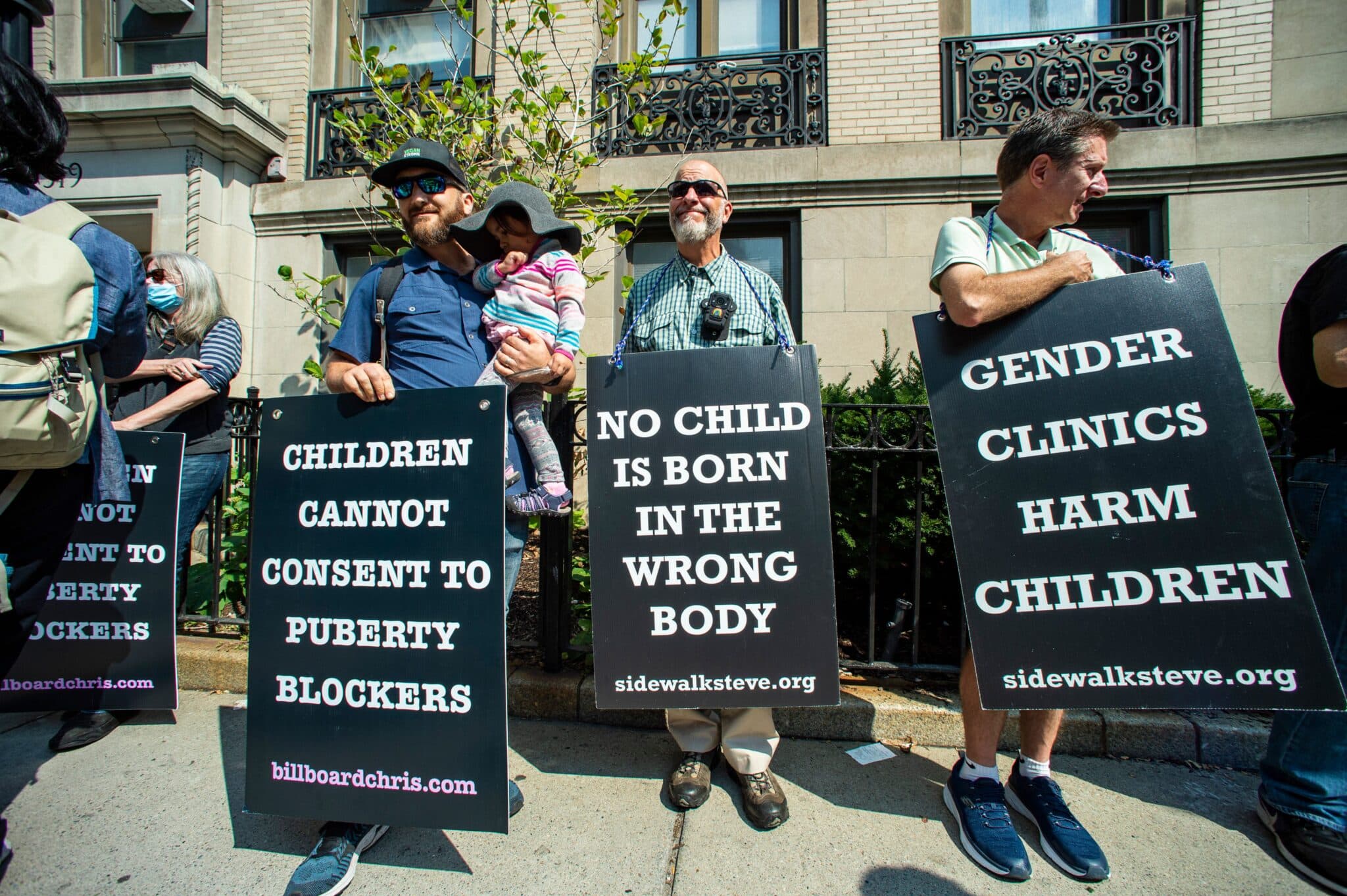 Supporters of anti-trans activist Chris Elston demonstrate against gender affirmation treatments and surgeries on minors, outside of Boston Childrens Hospital. 
