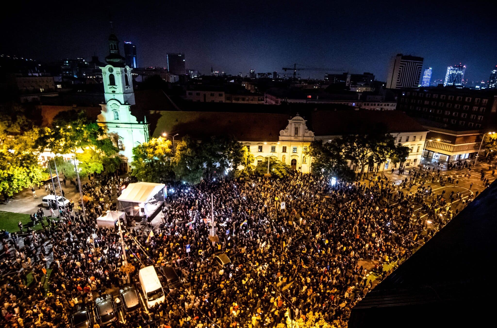 Slovakia shooting: Participants gather during a vigil in Bratislava to mourn two victims.