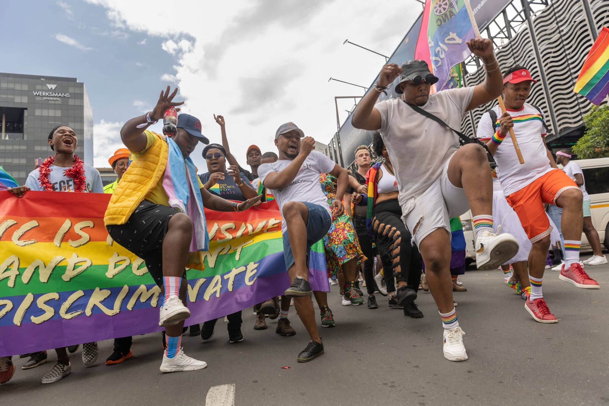 Pride activists dance during a march in Johannesburg Pride. 