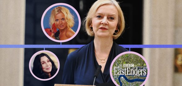 Liz Truss with: Geri Halliwell, Cher and the EastEnders title card