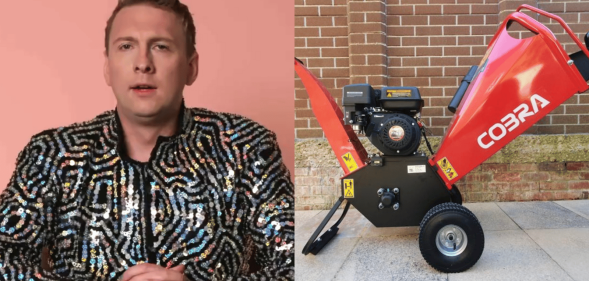 An image of Joe Lycett and the shredder he intends to use to destroy the £10,000.