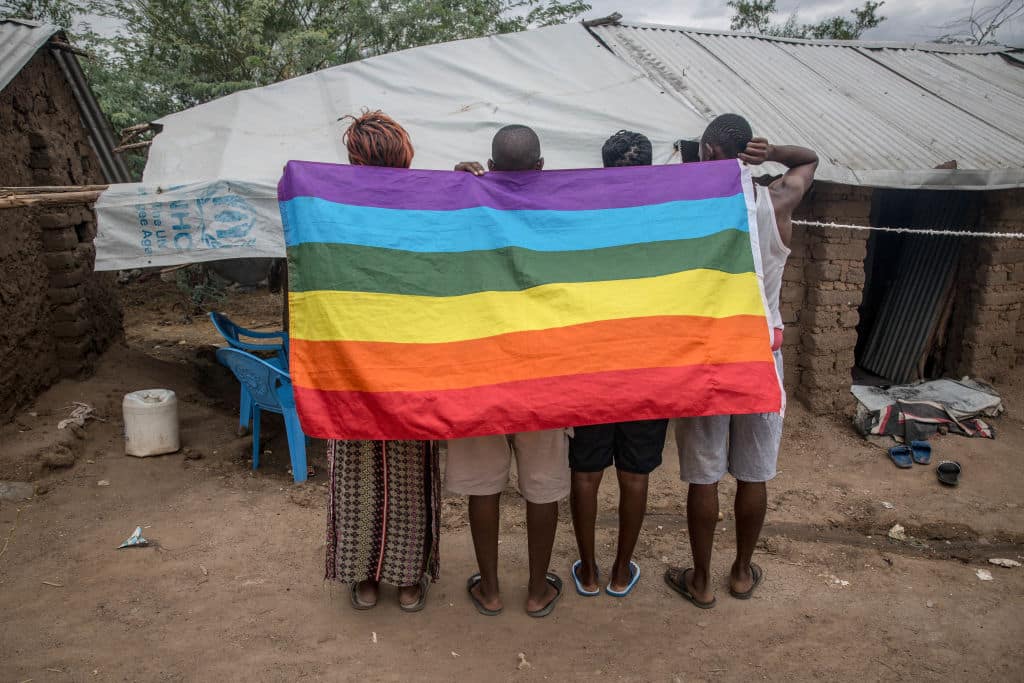 Ugandan LGBT refugees pose in a protected section of Kakuma refugee camp in northwest Kenya.