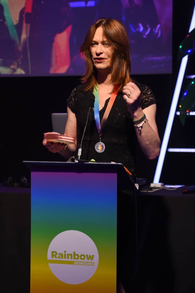 Bobbi Pickard accepts the LGBTQ CHAMPION award during the Rainbow Honours 2019 at Madame Tussauds. 