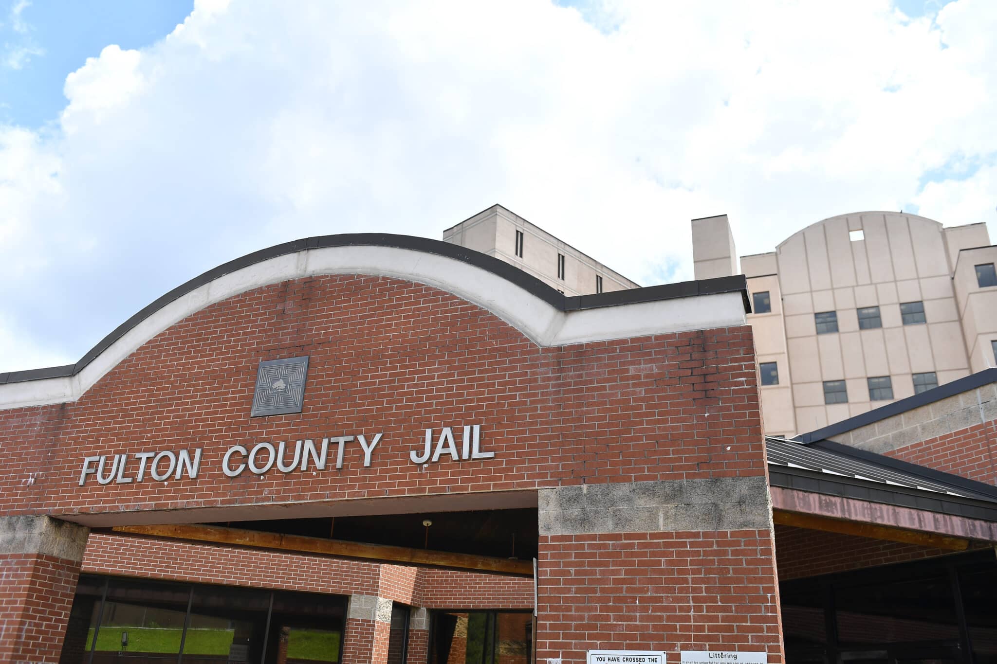 The brick entrance of Fulton County Jail in Atlanta, where Chase Staub currently resides.