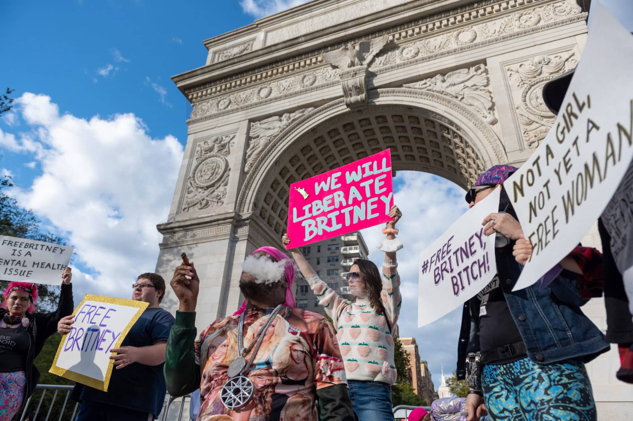 Britney Spears supporters gather to protest at the #FreeBritney Rally in New York in September 2021 