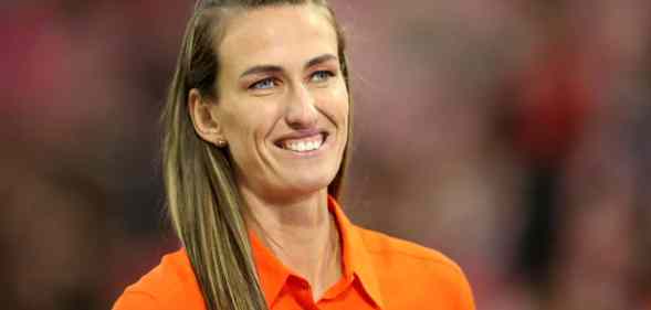 Jill Scott, former professional footballer, wears an orange shirt at the FA Women's Super League match between Liverpool and Everton FC at Anfield on September 25, 2022