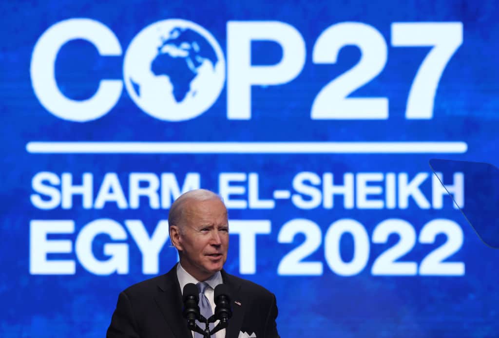 Joe Biden speaks at the COP27 climate conference. 
