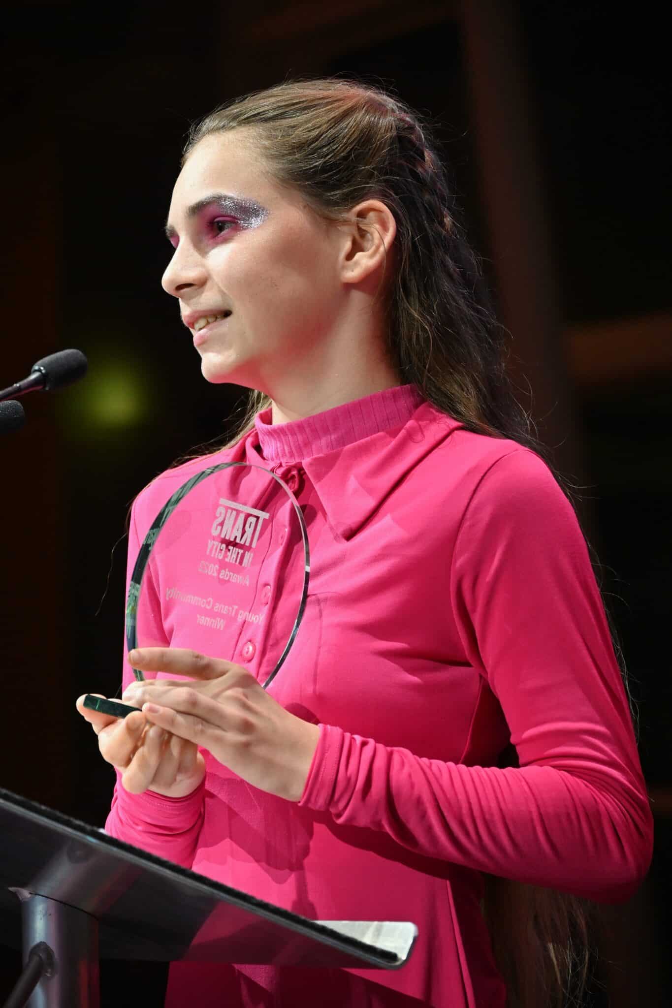 Young activist Emily Waldron accepts her award