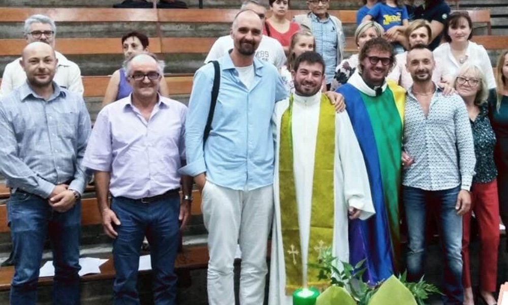 Gian Luca Rodrigues Cavallaro pictured with members of the Inclusive Portuguese Catholic Church. 