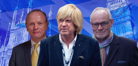 Images of Conservative Party MPs Crispin Blunt, Mike Freer and Michael Fabricant superimposed against a backdrop of Westminster and the Scottish flag