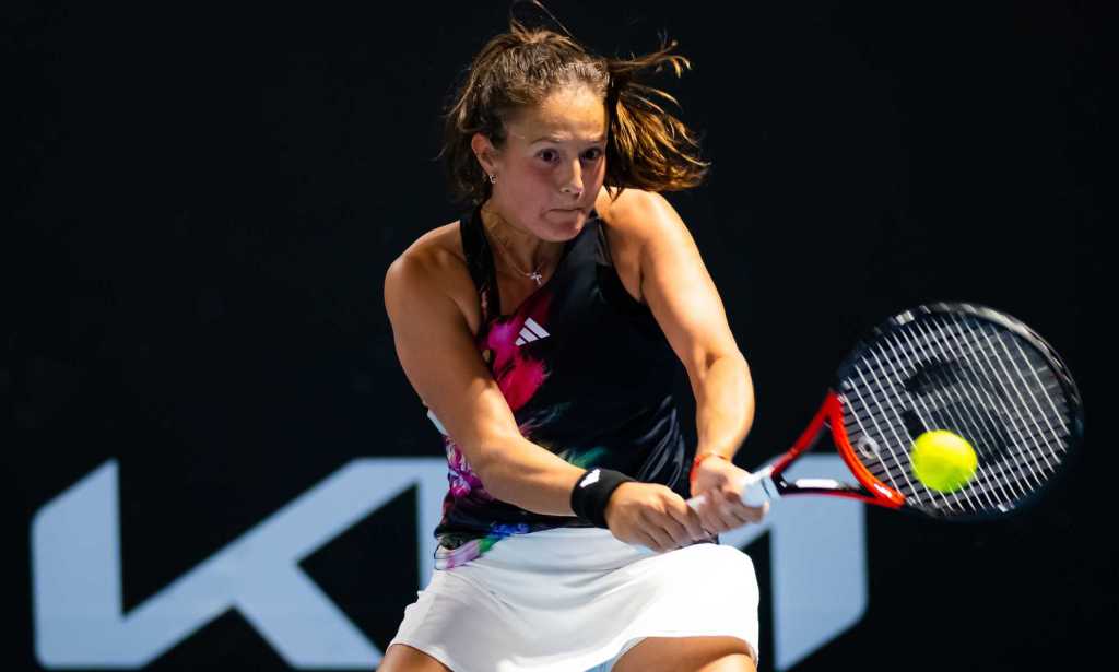 Daria Kasatkina of Russia in action against Varvara Gracheva of Russia in her first round match on Day 3 of the 2023 Australian Open at Melbourne Park on January 18, 2023 in Melbourne, Australia.
