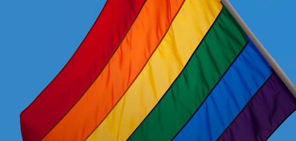 Rainbow flag at the Pride London gay and lesbian parade through central London.