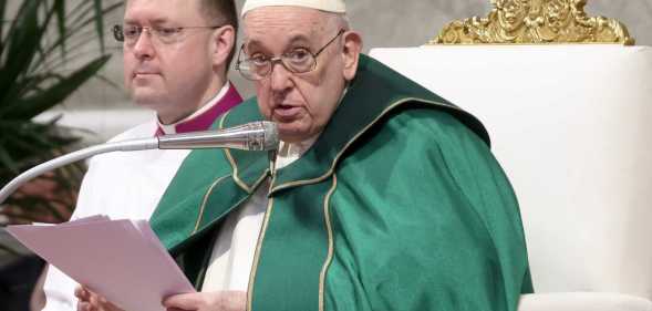 Pope Francis addressing a crowd with the word of God