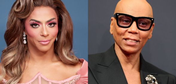 A split image of RuPaul and Shangela.