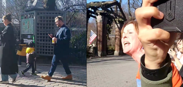 Sam Smith pictured walking through New York city while a woman verbally harasses them