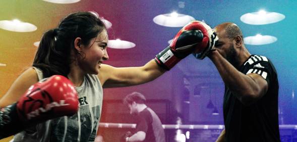 A picture of two boxers in the ring at Knockout Boxing Club.