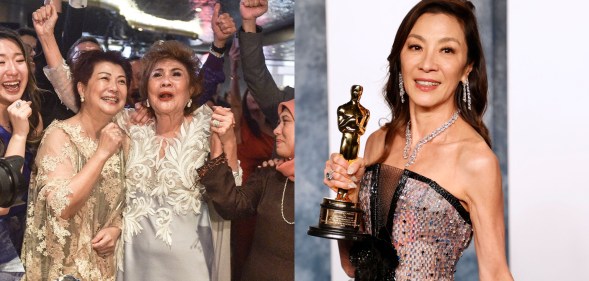 Michelle Yeoh's mother (L) celebrates historic Oscars win.