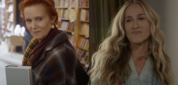 Miranda and Carrie in screenshots from the And Just Like That season two trailer.