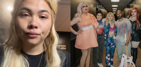 Screenshots from Hayley Kiyoko instagram video describing being threatened with legal action for bringing drag performers on stage during a show in Tennessee.