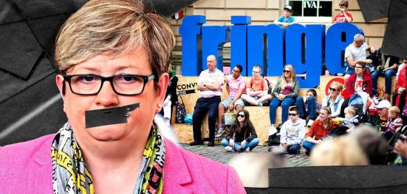 An edited image of Joanna Cherry with tape on her mouth.