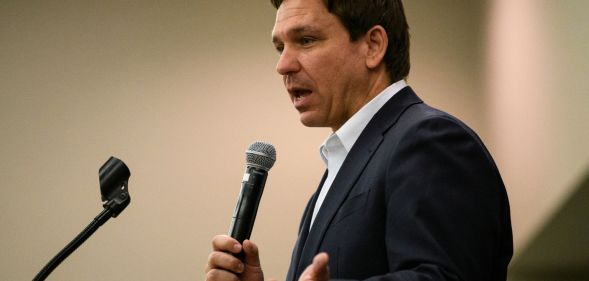 Ron DeSantis giving a speech.