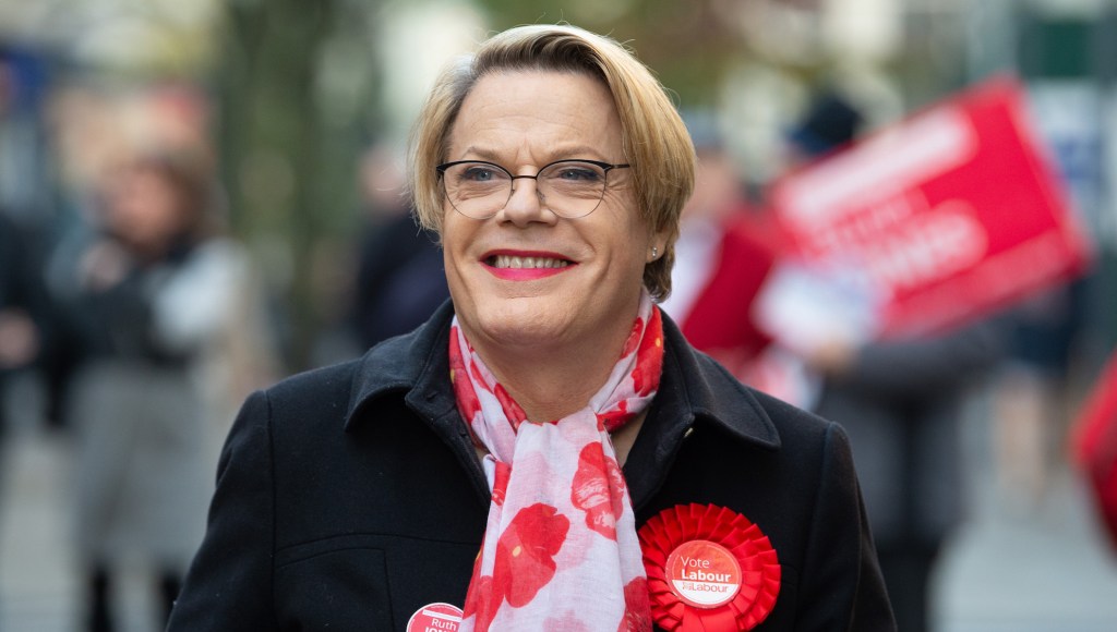 NEWPORT, WALES - DECEMBER 04: Eddie Izzard, comedian and political activist, visits Newport to show support for Ruth Jones, Labour Party candidate for Newport West and Jessica Morden, Labour Party candidate for Newport East on December 4, 2019 in Newport, Wales. The UK will go to the polls on December 12, the third General Election in less than five years. (Photo by Matthew Horwood/Getty Images)