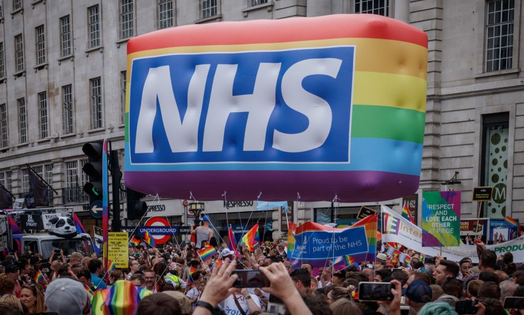 An NHS float at a Pride event in the UK.