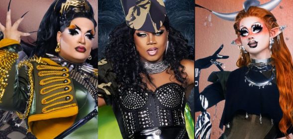 Drag Race season 16 stars Megami, Hershii LiqCour-Jeté and Dawn.