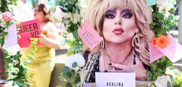 A memorial filled with loving notes and images of Heklina, a LGBTQ+ celeb and beloved San Francisco drag performer who died in 2023