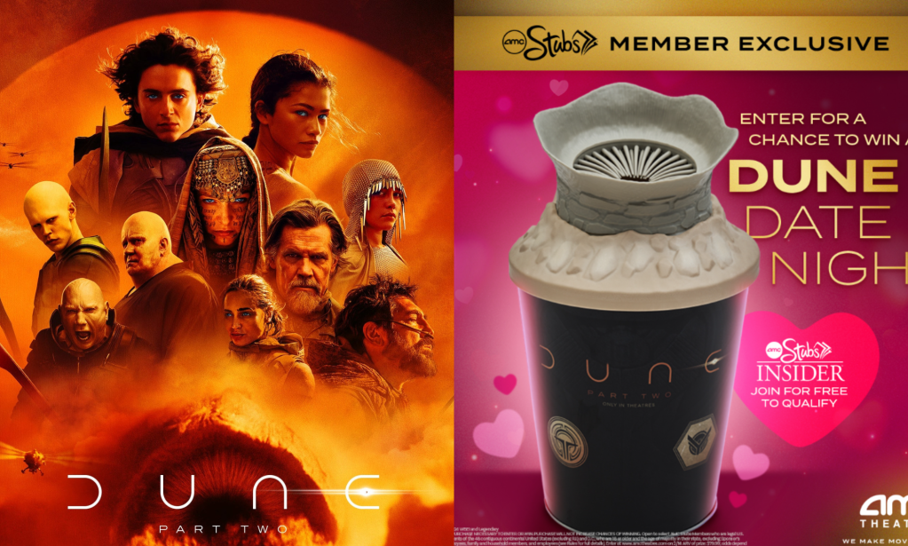 People think the Dune 2 popcorn bucket looks like a sex toy. (Warner Bros. Pictures/@amctheatres/Instagram)