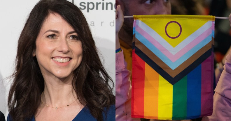 MacKenzie Scott and a LGBTQ+ Progress Pride flag