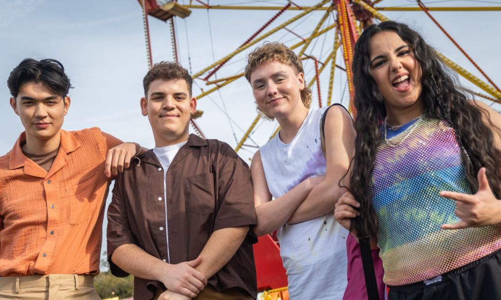 Characters Tao Xu, Isaac Henderson, Darcy Olsson, and Sahar Zahid in Hearstopper season three. (Netflix)