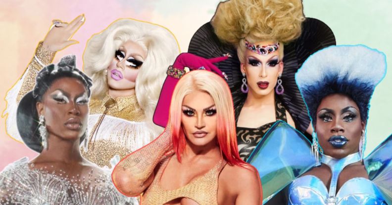 RuPaul's Drag Race All Stars queens Shea Coulée (left) on All Stars 7, Trixie Mattel (centre left) on All Stars 3, Kylie Sonique Love (centre) on All Stars 6, Alaska (centre right) on All Stars 2 and Monét X Change on All Stars 4 (right).