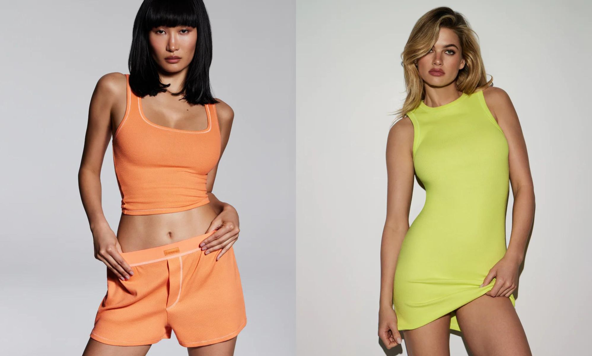 Skims White Bra and Thong, Kim Kardashian Embraces the Neon Trend in a  Skims Bra-and-Thong Set