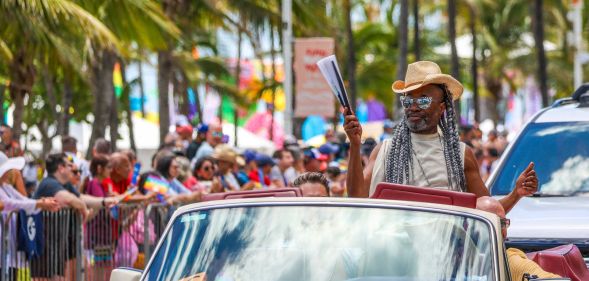 US actor and singer Billy Porter participates in the Miami Beach Pride Parade on Ocean Drive on April 14, 2024, in Miami Beach, Florida