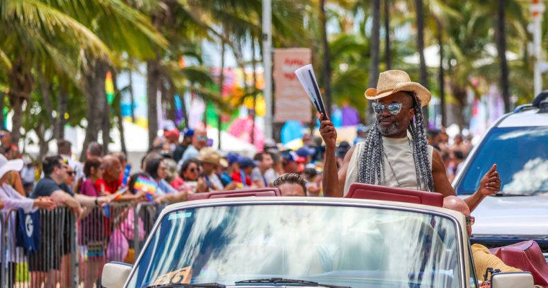 US actor and singer Billy Porter participates in the Miami Beach Pride Parade on Ocean Drive on April 14, 2024, in Miami Beach, Florida