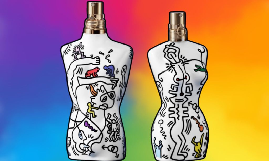 Jean Paul Gaultier unveils Keith Haring-inspired Pride perfume bottles.