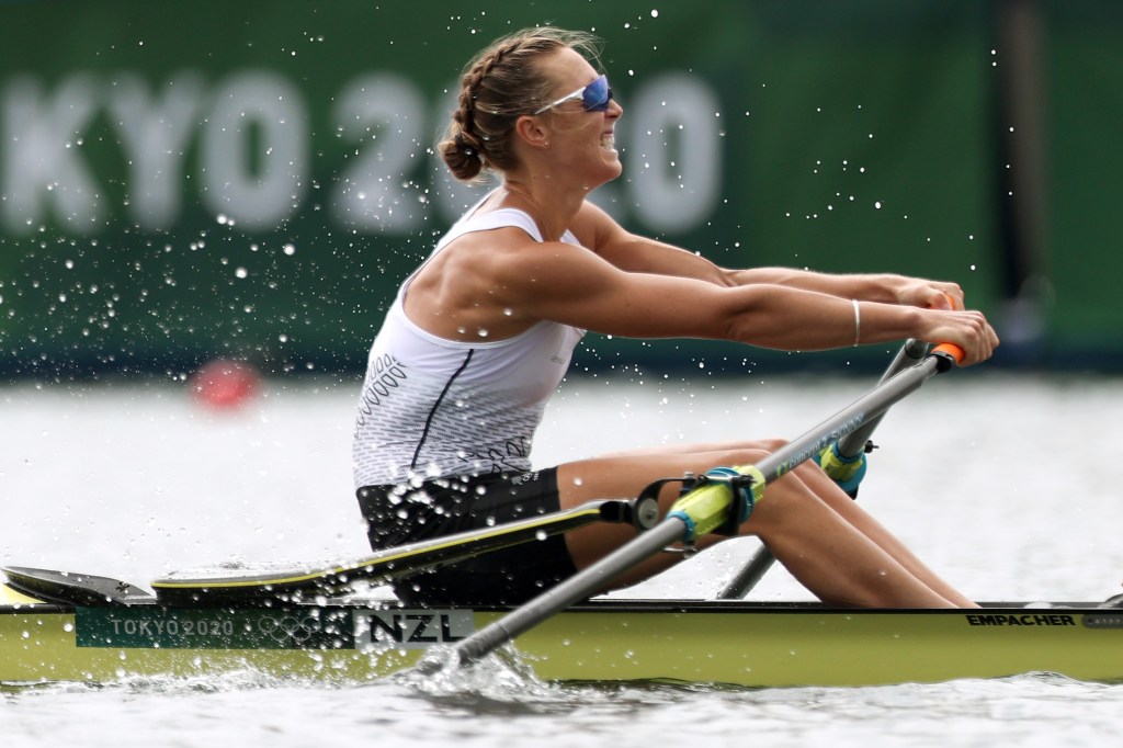 Emma Twigg of Team New Zealand competes during the Women's Single Sculls Final