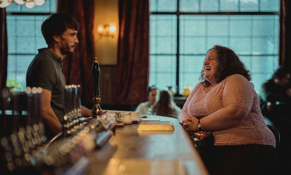 Richard Gaad and Jessica Gunning on set of Baby Reindeer