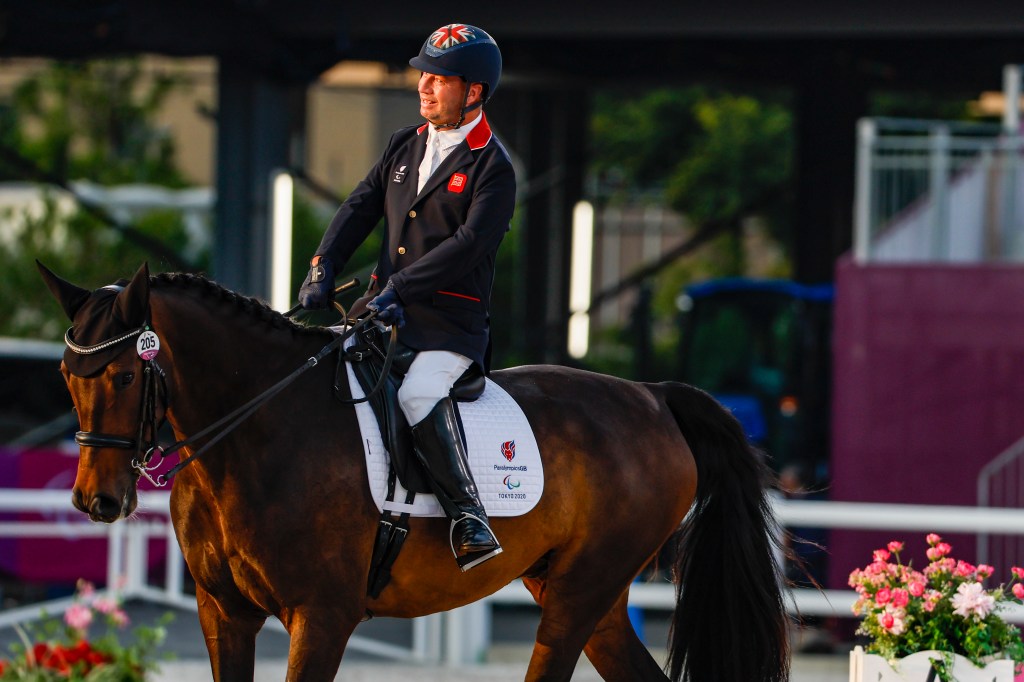 Lee Pearson competes in the Dressage Individual Test at the Tokyo 2020 Paralympic Games.