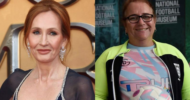 Harry Potter author JK Rowling (left) and trans football manager Lucy Clark (right)