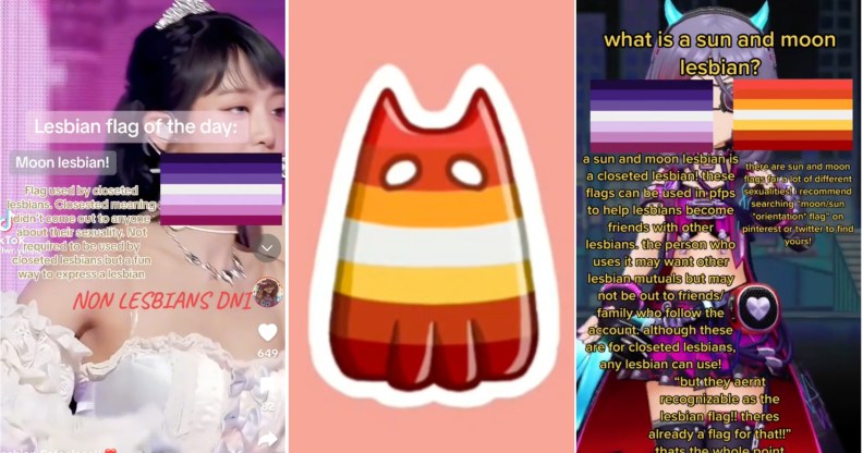 Composite image showing several TikTok videos about Moon and Sun lesbians