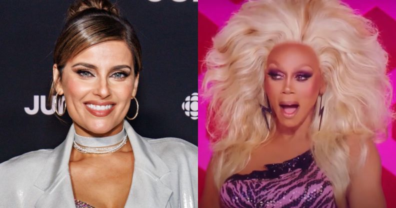 Nelly Furtado at the JUNO Awards (left) and RuPaul gagging at a lip-sync on Drag Race (right).
