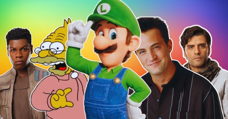 An edited image of Finn and Poe from Star Wars, Grandpa Simpson from The Simpsons, Luigi from the Mario Bros, and Chandler Bing from Friends.