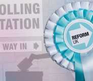 a mock up featuring a polling station card and Reform UK badge