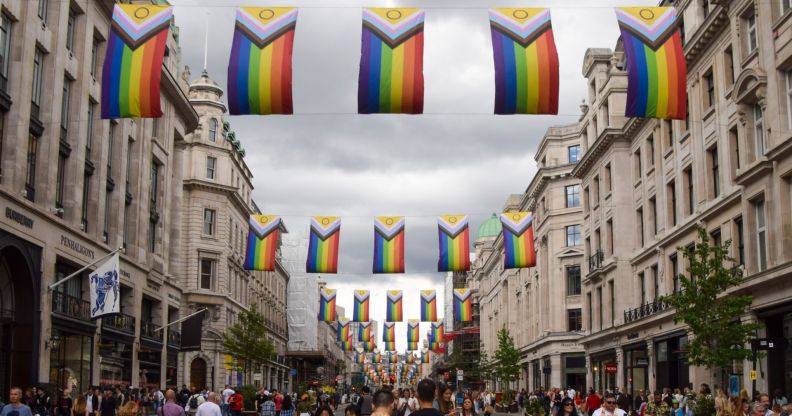 LGBTQ+ Pride flags decorate Regent Street for Pride month