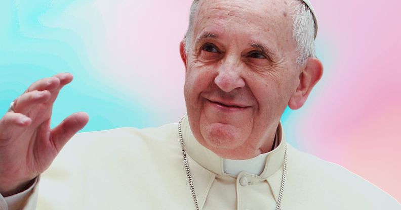 Pope Francis on top of a gradient background.