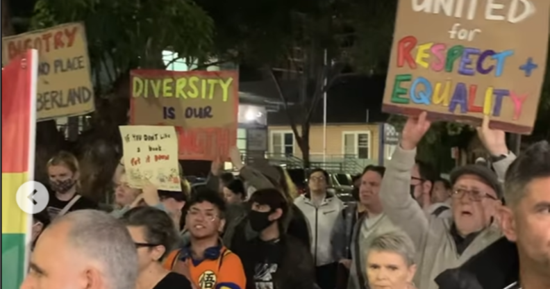 Hundreds protested the book ban. (@pride.in.protest/Instagram)