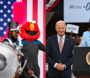 Elmo appeared to head up the Biden-Harris rally. (Getty)